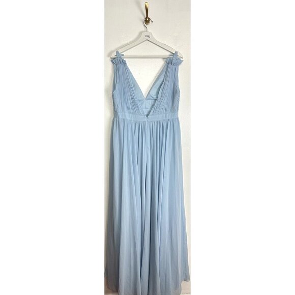 MAC DUGGAL Plunge Neck Chiffon Grecian Gown in Powder Blue Size US 12 - Picture 7 of 12